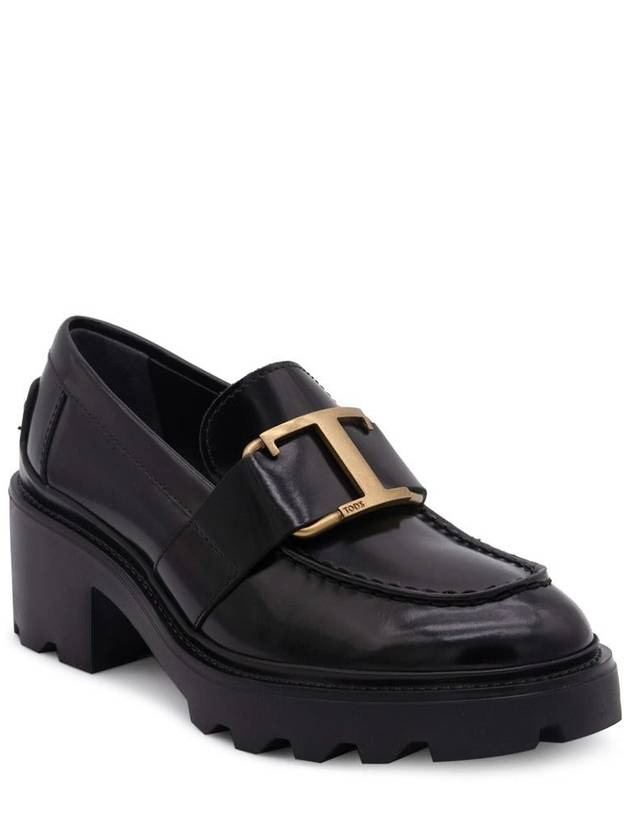 T Logo Leather Loafer Heels Black - TOD'S - BALAAN 3