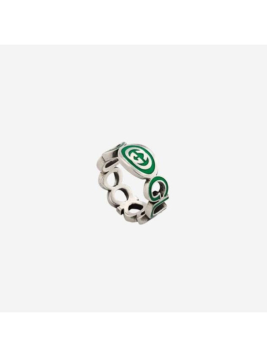 Interlocking G Enamel Ring Silver Green Enamel - GUCCI - BALAAN 1