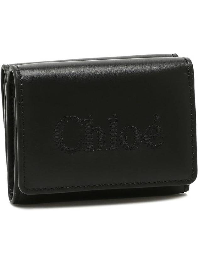 Embroidered Logo Leather Half Wallet Black - CHLOE - BALAAN 2