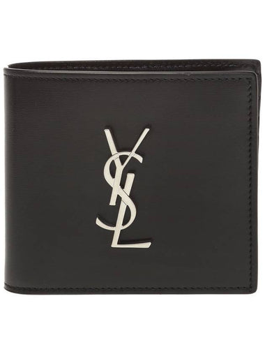 Logo Plaque Half Wallet Black - SAINT LAURENT - BALAAN 1