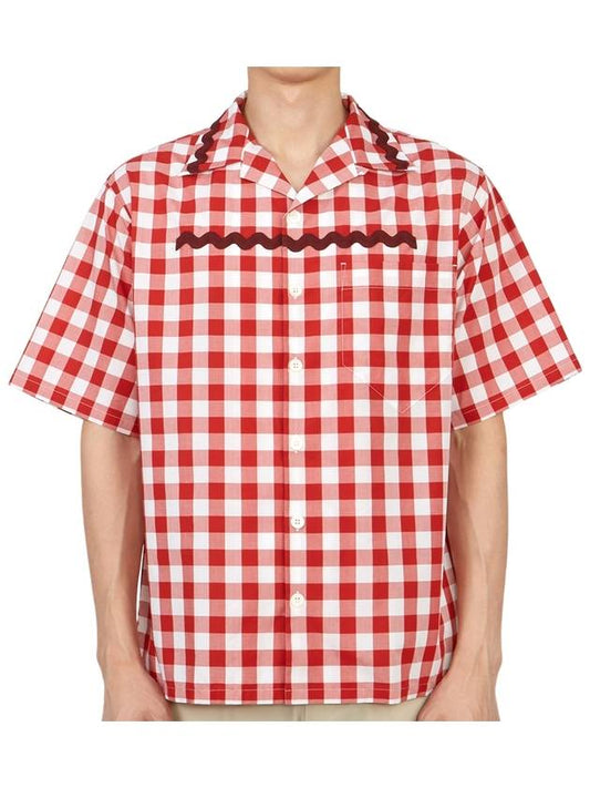 Check Short Sleeve Shirt Red - PRADA - BALAAN 2