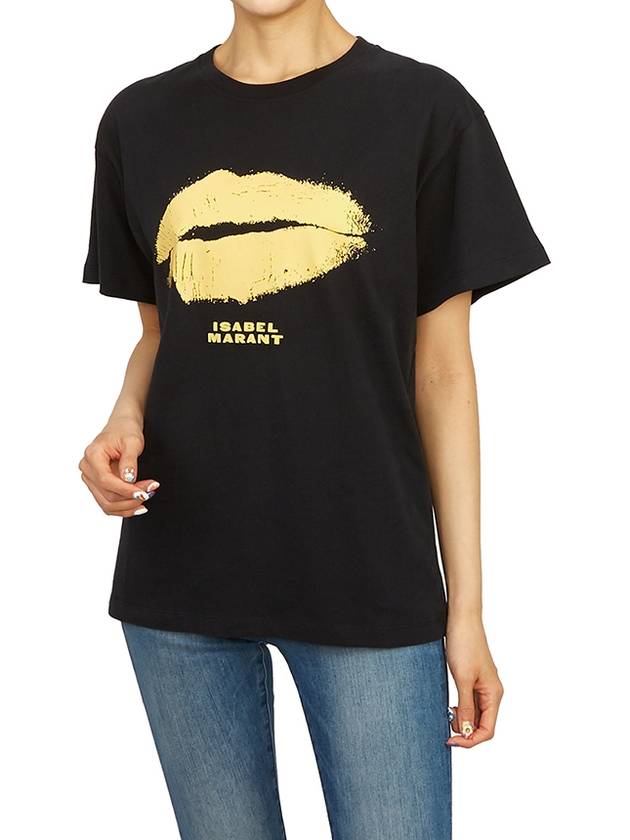 Lips Embroidered Logo Short-Sleeved T-Shirt Black - ISABEL MARANT - BALAAN 8