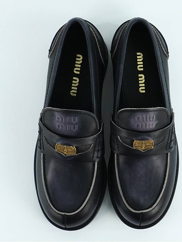 Vintage Effect Leather Penny Loafers Black - MIU MIU - BALAAN 2