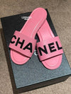 Stitched Lettering Logo Slippers Slide Sandals Pink 36 5 G39988 - CHANEL - BALAAN 10