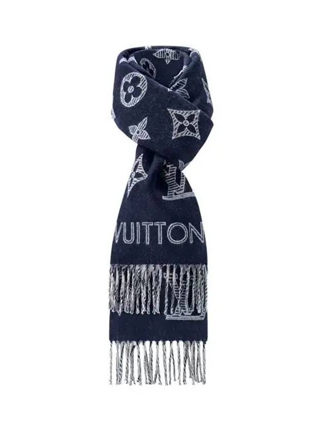 Monogram Shadow Wool Cashmere Scarf Navy - LOUIS VUITTON - BALAAN 3