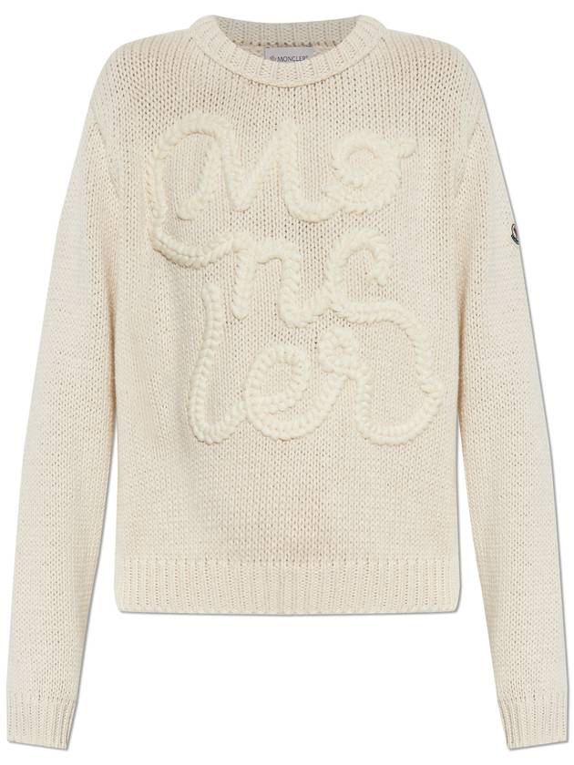 Moncler Sweater With Embroidery, Women's, Cream - MONCLER - BALAAN 1