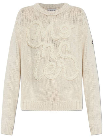 Moncler Sweater With Embroidery, Women's, Cream - MONCLER - BALAAN 1