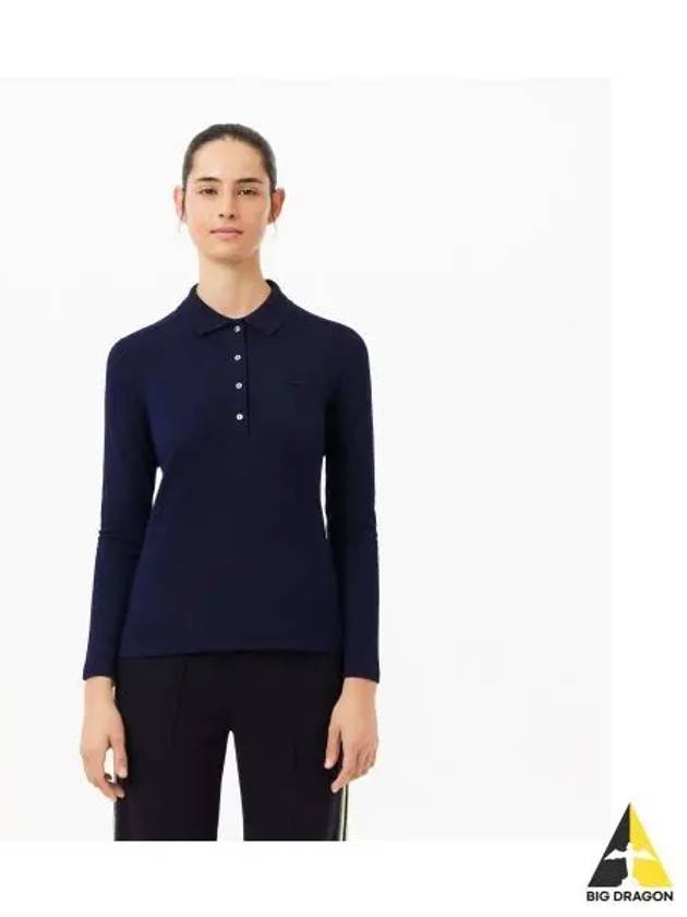 Women s slim fit long sleeve polo shirt navy - LACOSTE - BALAAN 1