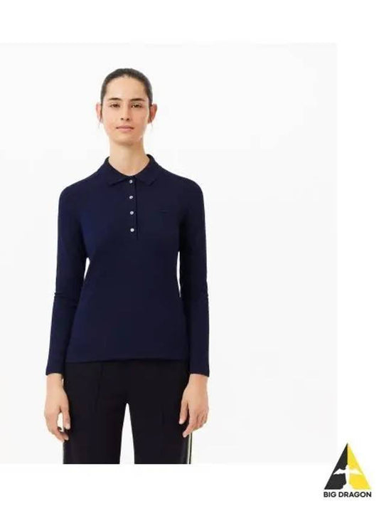 Women s slim fit long sleeve polo shirt navy - LACOSTE - BALAAN 1