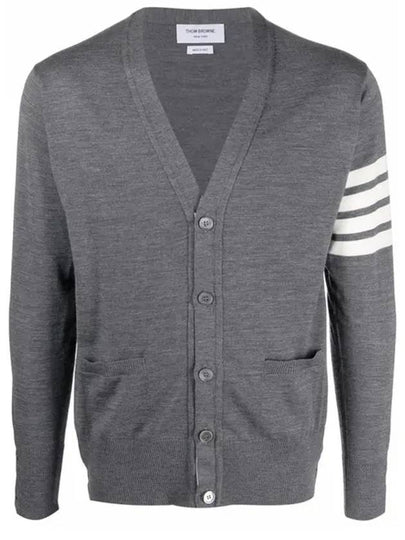 Men's Sustainable Classic Diagonal Wool Cardigan Medium Grey - THOM BROWNE - BALAAN 2