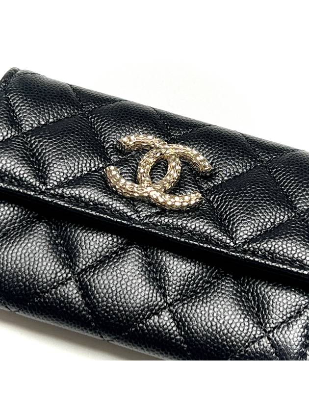 Classic Silver Logo Quilted Caviar Card Wallet Black - CHANEL - BALAAN 4