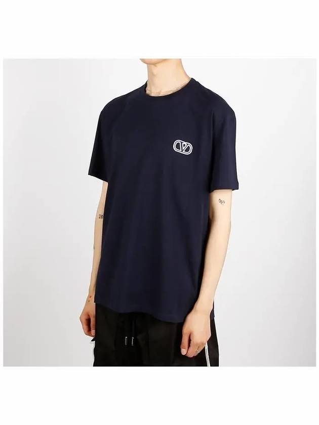 V Logo Short Sleeve T-Shirt  Navy - VALENTINO - BALAAN 3