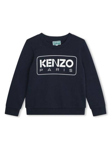 Kids Logo Print Cotton Knit Top Navy - KENZO - BALAAN 1