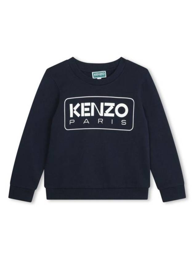 Kids Logo Print Cotton Knit Top Navy - KENZO - BALAAN 1