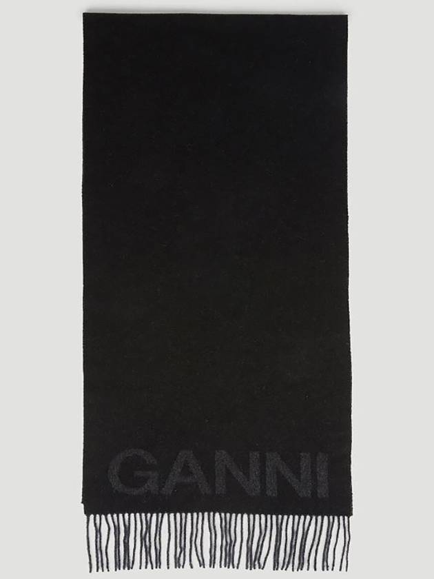 Logo Fringe Muffler Black - GANNI - BALAAN 3