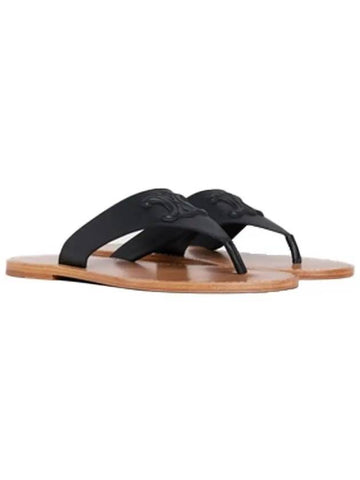 Triomphe Leather Flip Flops Black - CELINE - BALAAN 1