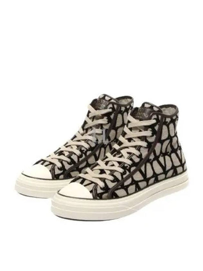 Men's Iconographe Canvas High Top Sneakers Beige - VALENTINO - BALAAN 2