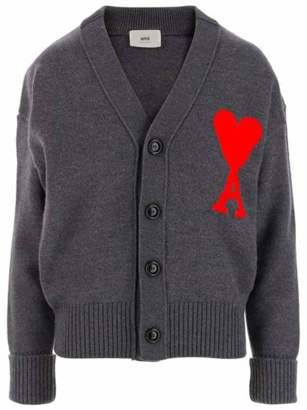 Big Heart Logo Wool Cardigan Grey - AMI - BALAAN 2