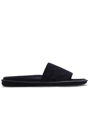 Giorgio Armani Leather Slides With Logo, Men's, Navy Blue - GIORGIO ARMANI - BALAAN 1