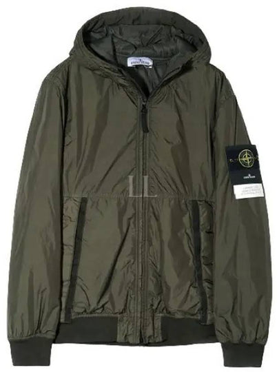 Men's Garment Dyed Crinkle Reps Recycled Nylon Primaloft TC Hooded Jacket Olive Green - STONE ISLAND - BALAAN 2