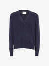 Heart Logo V Neck Cashmere Cardigan Navy - AMI - BALAAN 2