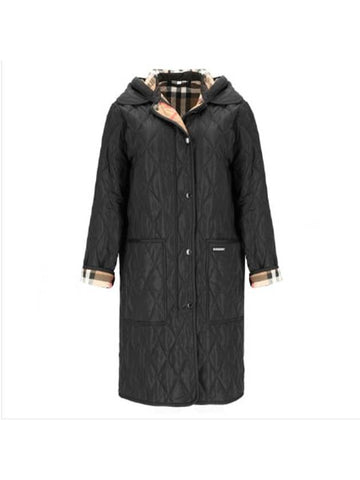 Parkgate Hood Long Quilted Jacket Black - BURBERRY - BALAAN 1