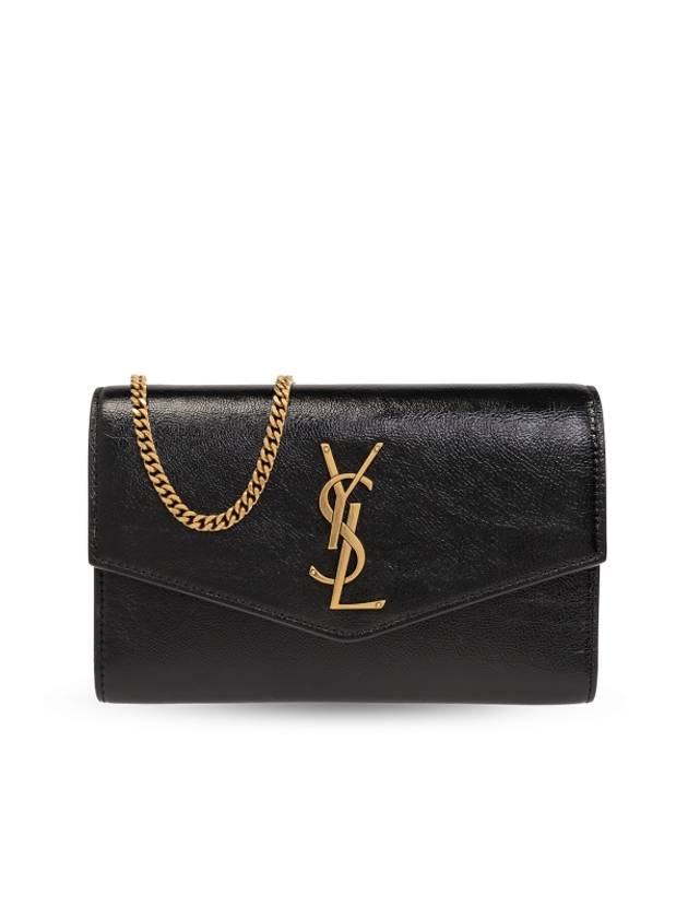 Uptown Shiny Grained Leather Chain Wallet Black - SAINT LAURENT - BALAAN 2