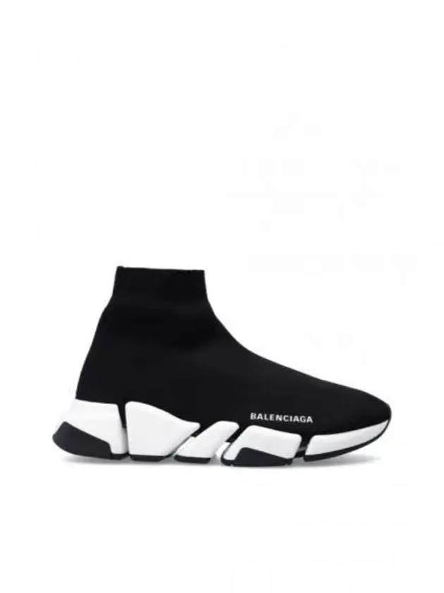 Women's Speed 2.0 Trainer Black Knit White Sole High Top Sneakers Black - BALENCIAGA - BALAAN 2