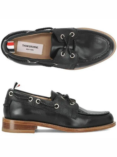 Men's Vitello Calf Leather Boat Shoes Black - THOM BROWNE - BALAAN 2