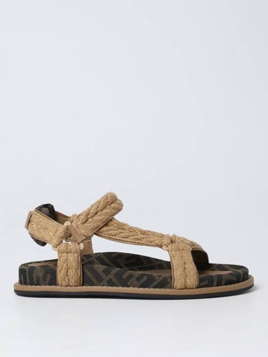 FF Jacquard Fabric Sandals Brown - FENDI - BALAAN 1