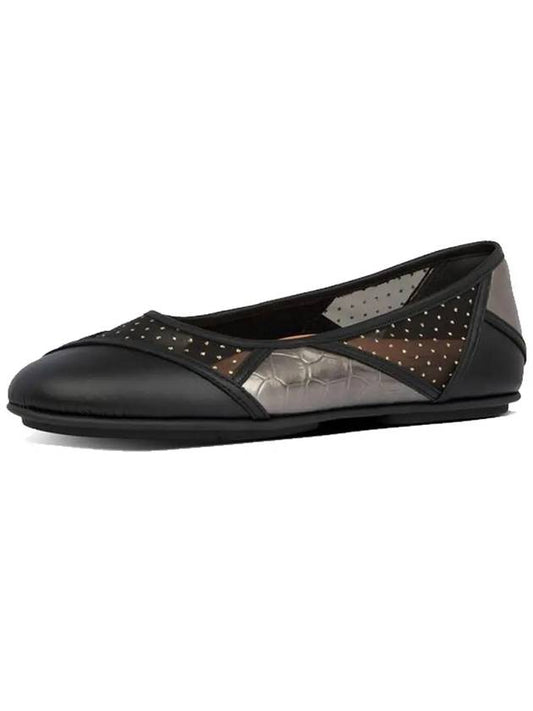 Allegro Art Deco Ballerina Black Mix Patchwork Women's Flat Shoes - FITFLOP - BALAAN 1