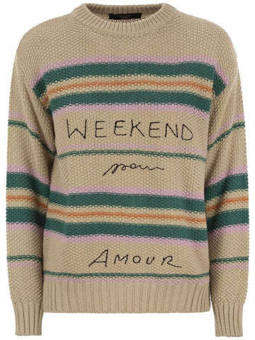 MARRONE - Cotton yarn sweater with embroidery - WEEKEND MAX MARA - BALAAN 1