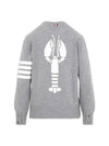 Women s Tricolor Striped Lobster Icon Long Sleeve Knit Top Light Gray - THOM BROWNE - BALAAN 1