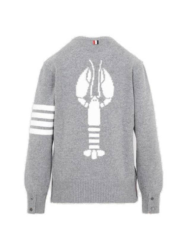 Women's 4 Bar Stripe Lobster Intarsia Merino Wool Knit Top Light Grey - THOM BROWNE - BALAAN 1