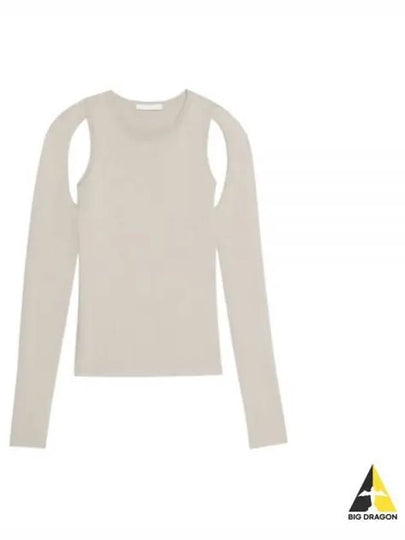 Cutout Cotton Long Sleeve T-Shirt Beige - HELMUT LANG - BALAAN 2