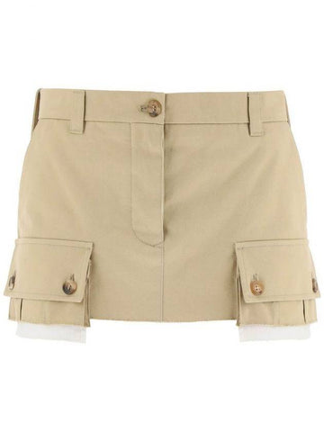 Women's Cargo Pocket Chino Mini A-Line Skirt Beige - MIU MIU - BALAAN.