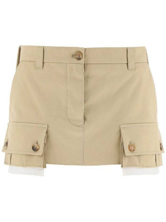 Women's Cargo Pocket Chino Mini A-Line Skirt Beige - MIU MIU - BALAAN 1