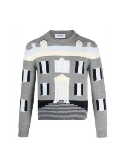 House Intarsia Wool Knit Top Light Grey - THOM BROWNE - BALAAN 2