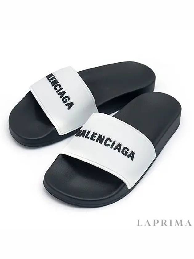 Embossed Logo Band Slippers White Black - BALENCIAGA - BALAAN.