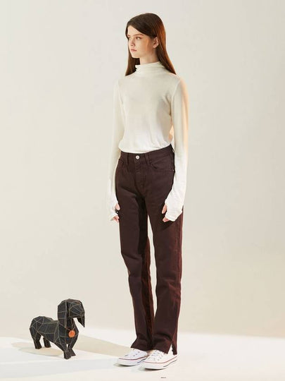 RYUL+WAI: slit straight color denim pants burgundy - RYUL+WAI: - BALAAN 2