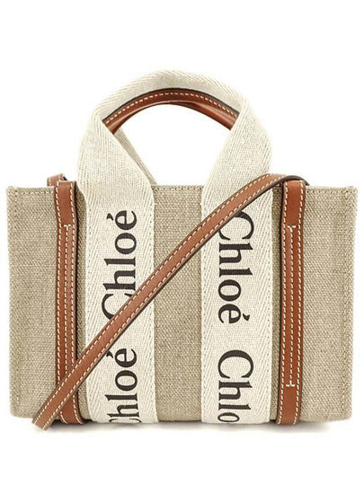 Woody Linen Canvas Calfskin Tote Bag White Brown - CHLOE - BALAAN 2