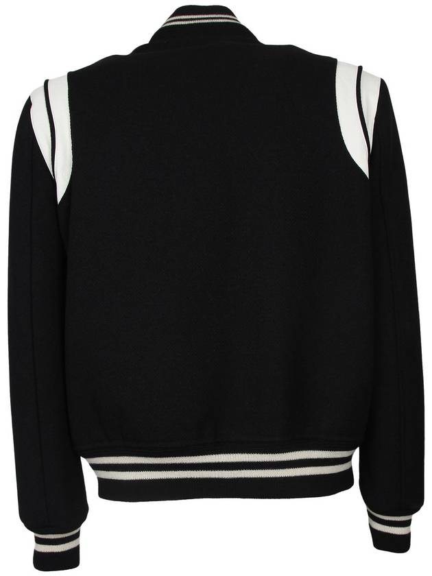 Teddy Bomber Jacket in Wool Black White - SAINT LAURENT - BALAAN 8