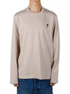 Chain Stitch Heart Logo Long Sleeve T-Shirt Light Beige - AMI - BALAAN 2