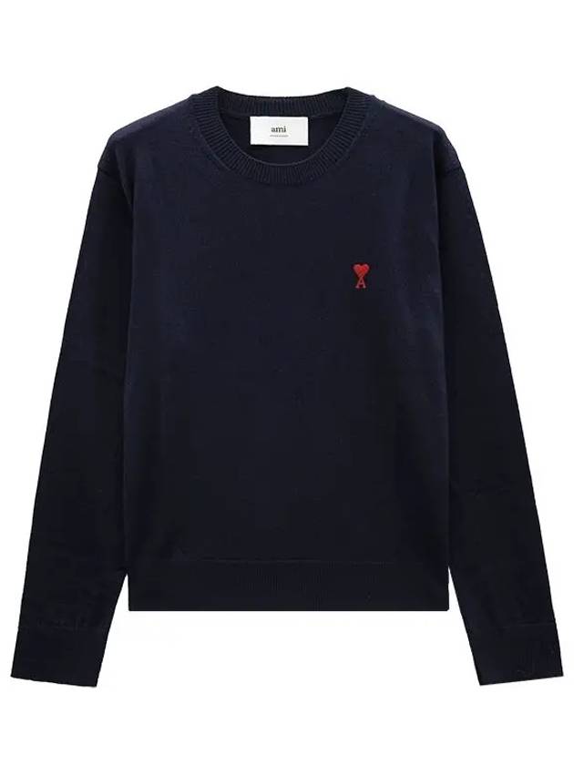 Heart Embroidered Logo Crew Neck Knit Top Navy - AMI - BALAAN 2