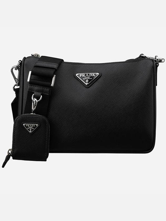 Triangle Logo Saffiano Leather Cross Bag Black - PRADA - BALAAN 2