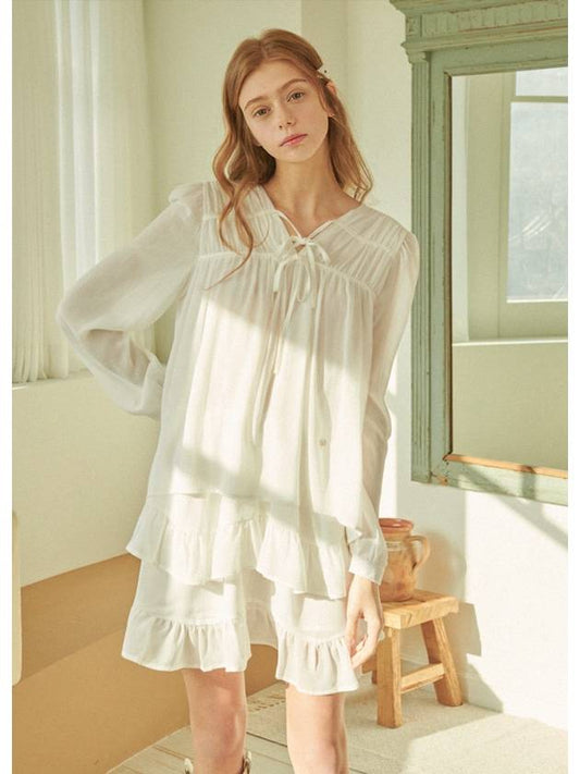 Love Line V-Neck Frill Short Dress Ivory - MICANE - BALAAN 2