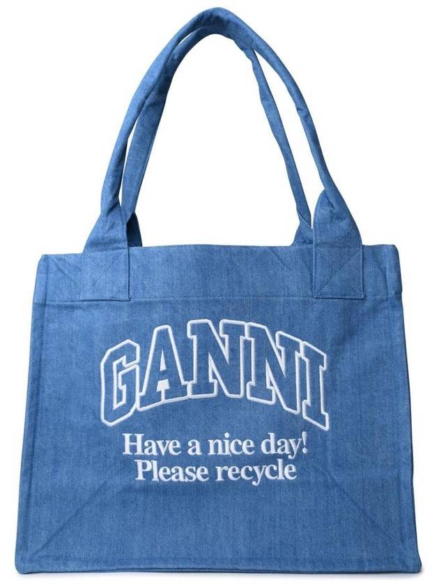 Embroidered Logo Large Denim Tote Bag Blue - GANNI - BALAAN 2