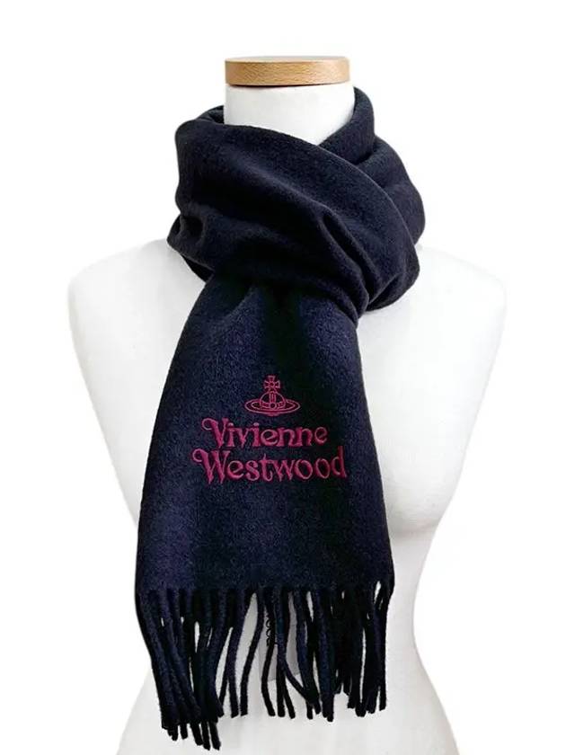 Logo Wool Fringe Muffler Navy - VIVIENNE WESTWOOD - BALAAN 5