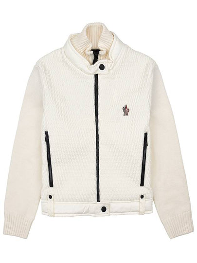 Logo Applique Panel Virgin Wool Zip-Up Cardigan White - MONCLER - BALAAN 2