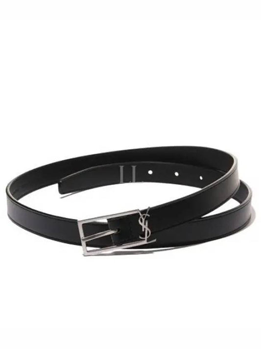 New Cassandre Buckle Leather Belt Black - SAINT LAURENT - BALAAN 2